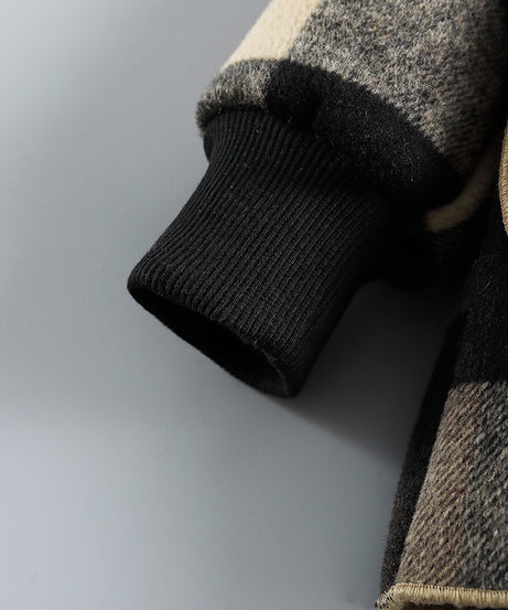 Boys' Long Sleeve Plaid Fleece-Lined Jacket with Button Front & Pockets - Cozy Fall/Winter Warmth, Casual Cardigan Collar, Brown/ Tartan Pattern, Machine Washable For Outdoor Play & Casual Attire, Winter Jacket For Boys, Fall