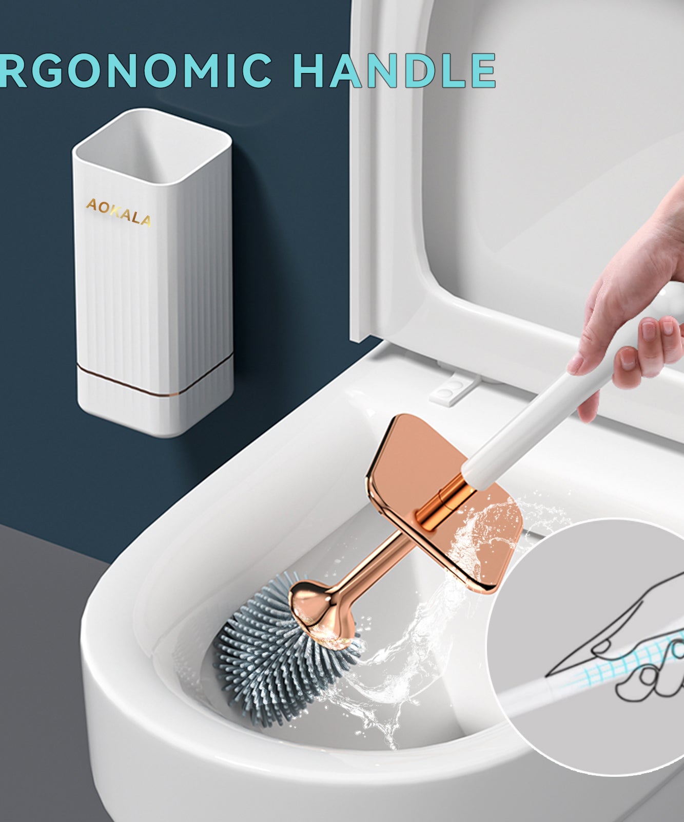 [Christmas Gifts] Aokala Toilet Brush And Holder, Elegant Toilet Bowl Brush Set with Ergonomic Long Handle