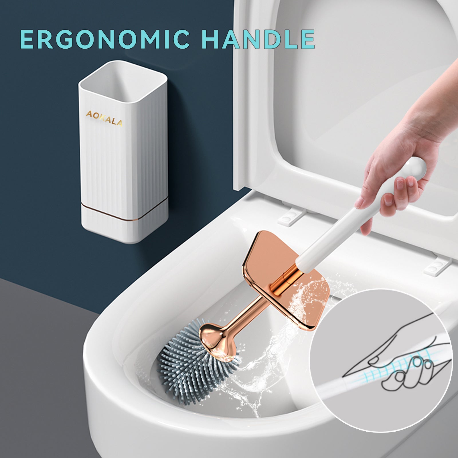 [Christmas Gifts] Aokala Toilet Brush And Holder, Elegant Toilet Bowl Brush Set with Ergonomic Long Handle