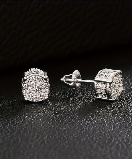 Set of 2 S925 Silvery Hip-Hop Men'S Earrings Featuring Synthetic Zirconia with Micro-Setting And Color Plating in a Round Design.