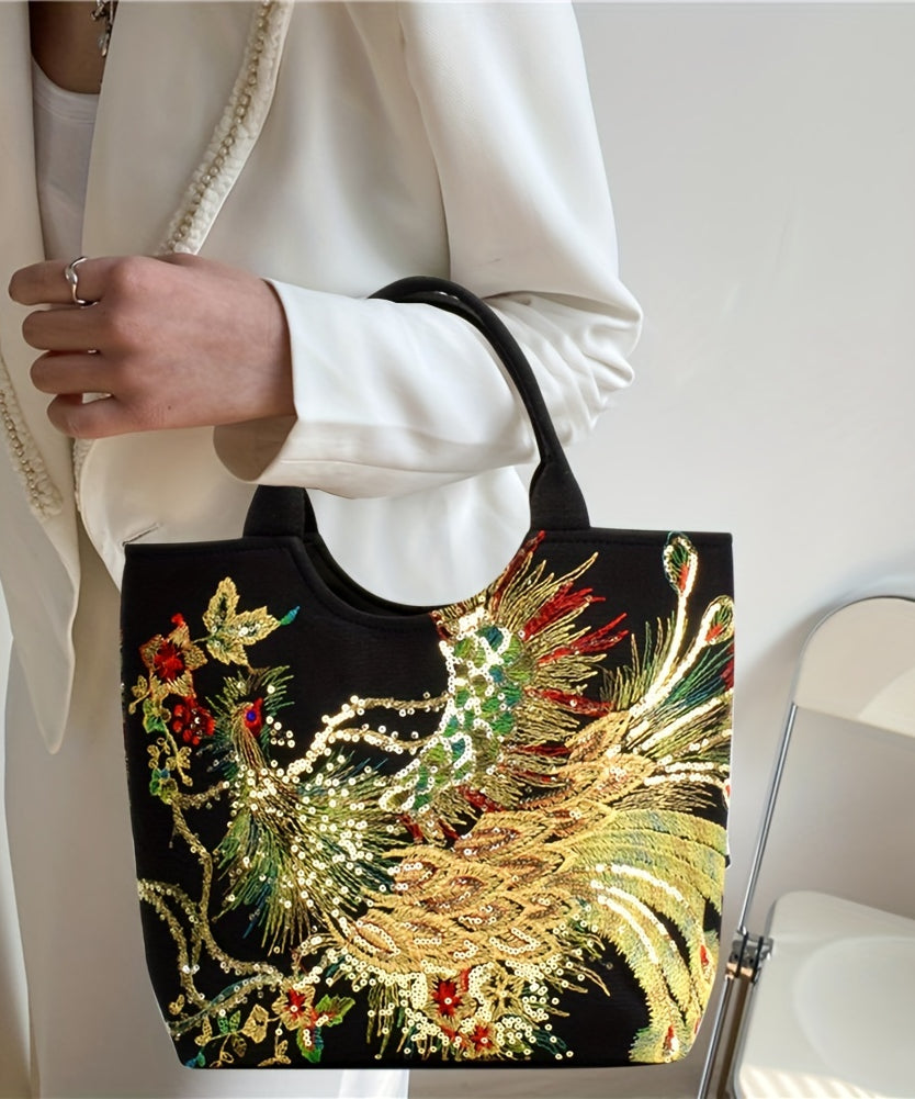 [Fashion Satchel] Retro Style Wo 'S Embroidered Satchel Bag | Fashion Double Handle Purse with Removable Strap