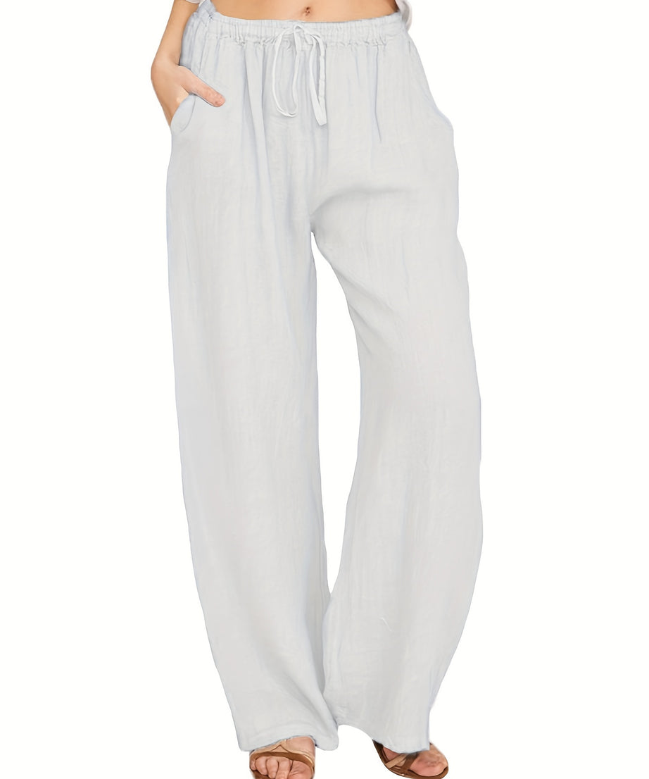 [Casual Pants] Casual Drawstring Wide Leg Pants | Solid Loose Palazzo Pants, Women's Clothing