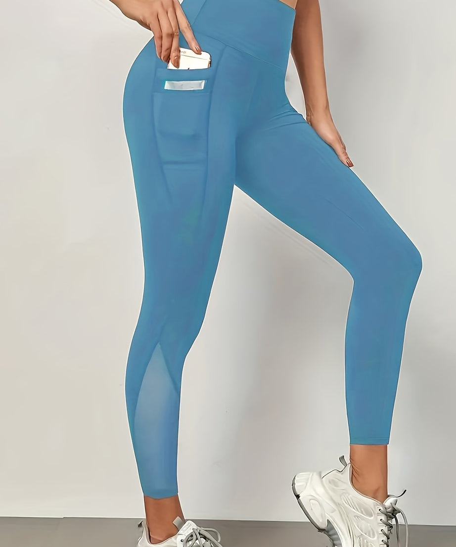 High Waist Mesh Stitching Women's Yoga Leggings With Side Pockets For Fitness & Gym Sports Activewear