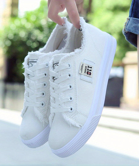 [Casual Canvas Shoes] White Women's Casual Round Toe Solid Color Canvas Shoes | Flat Bottom, PVC Sole, Fabric Upper And Insole, Hand Wash, No Dry Clean, Spring, Autumn, All Season 2022