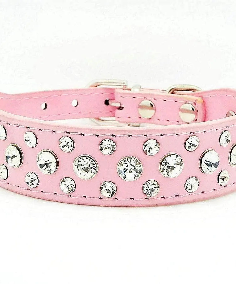Rhinestone Dog Collar Pink XL SIZE 21 inch Bling Rhinestone PU Leather Crystal