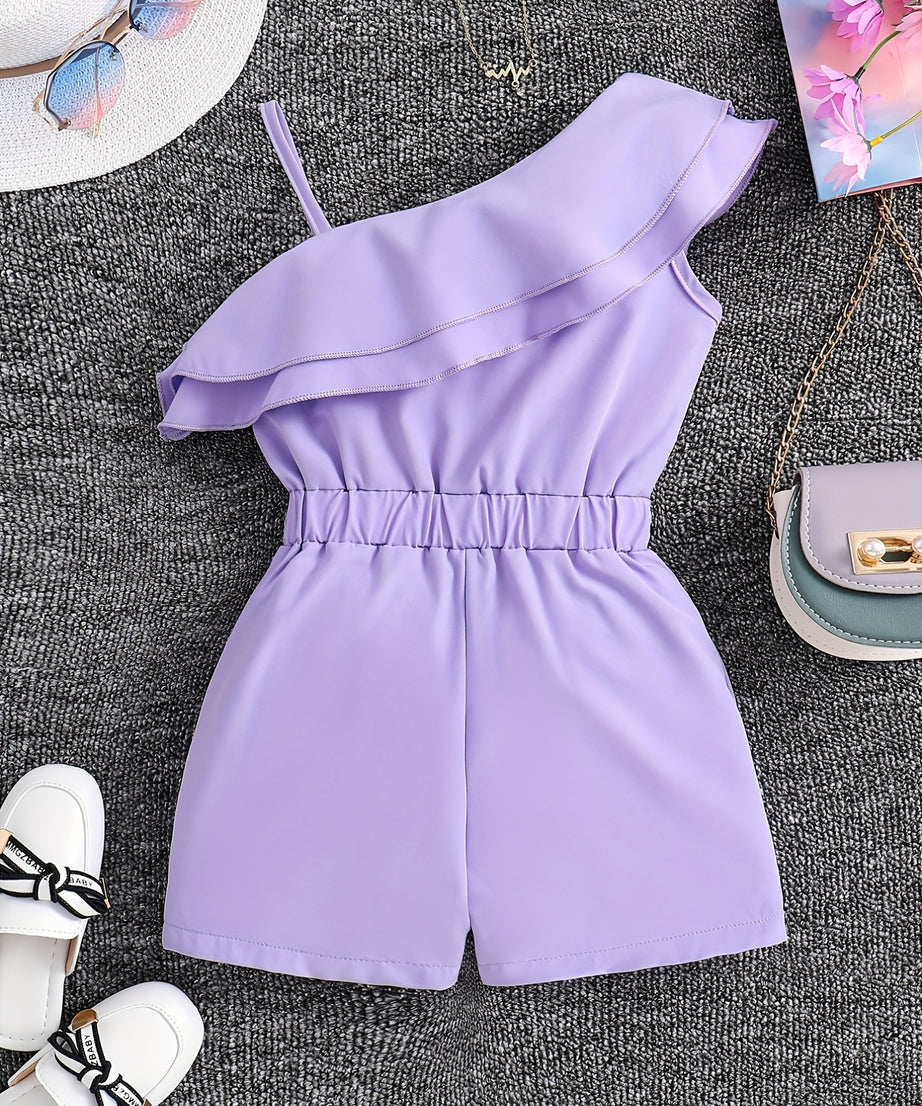 ' White Sleeveless A-Line Romper Jumpsuit - Summer Short Dress with Ruffle Trim &, Casual Playwear & Party Outfit, Easy-Care Hand Washable Short Sleeve Dress &, Perfect for Outdoor