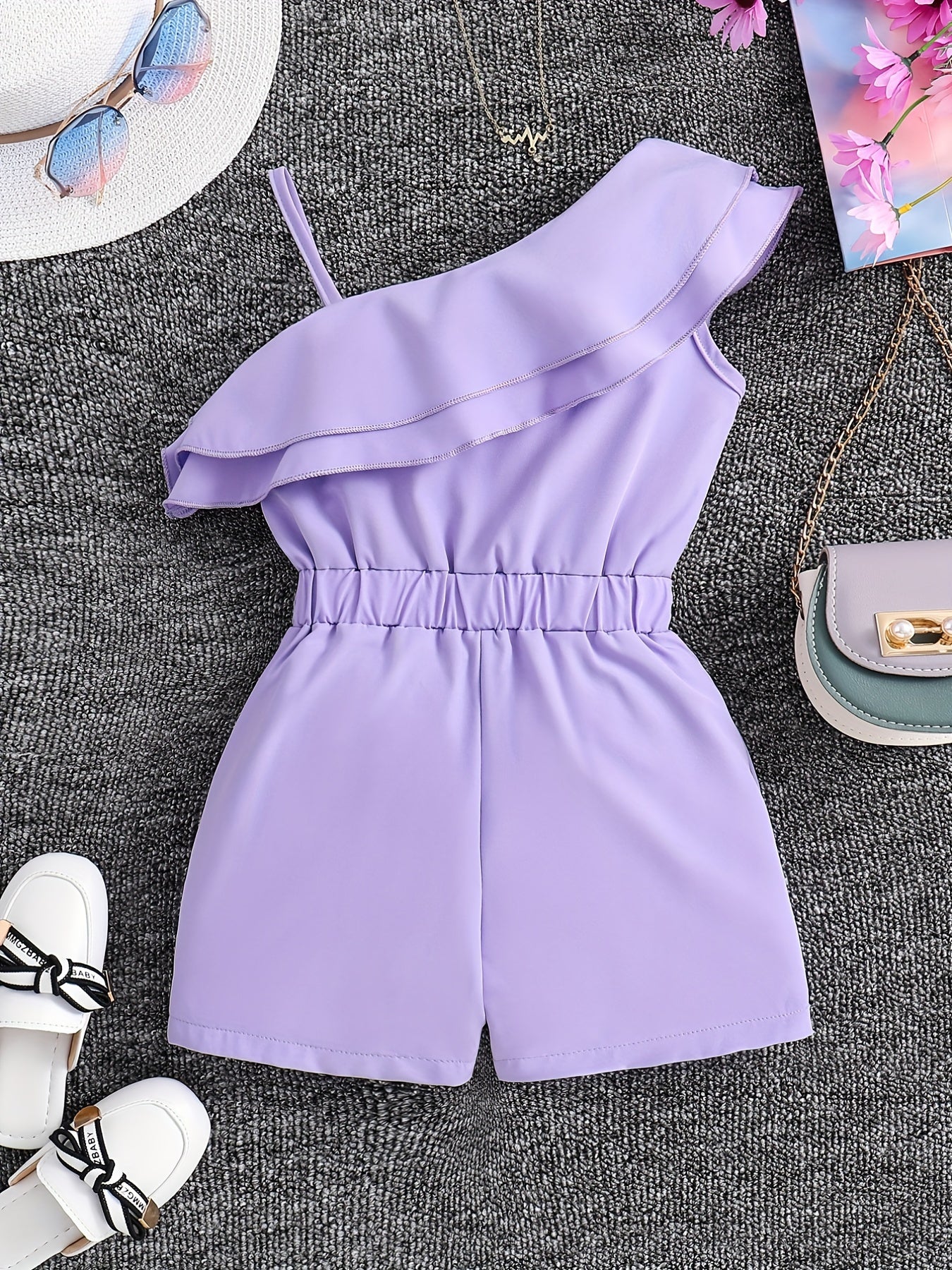 ' White Sleeveless A-Line Romper Jumpsuit - Summer Short Dress with Ruffle Trim &, Casual Playwear & Party Outfit, Easy-Care Hand Washable Short Sleeve Dress &, Perfect for Outdoor