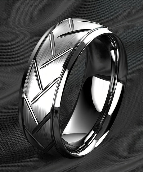 1pc 8MM Luxury High Quality Black Titanium Steel Ring Fashion Simple Men's Black Stainless Steel Wire Groove Tire Ring Artificial Jewelry Lover Gift