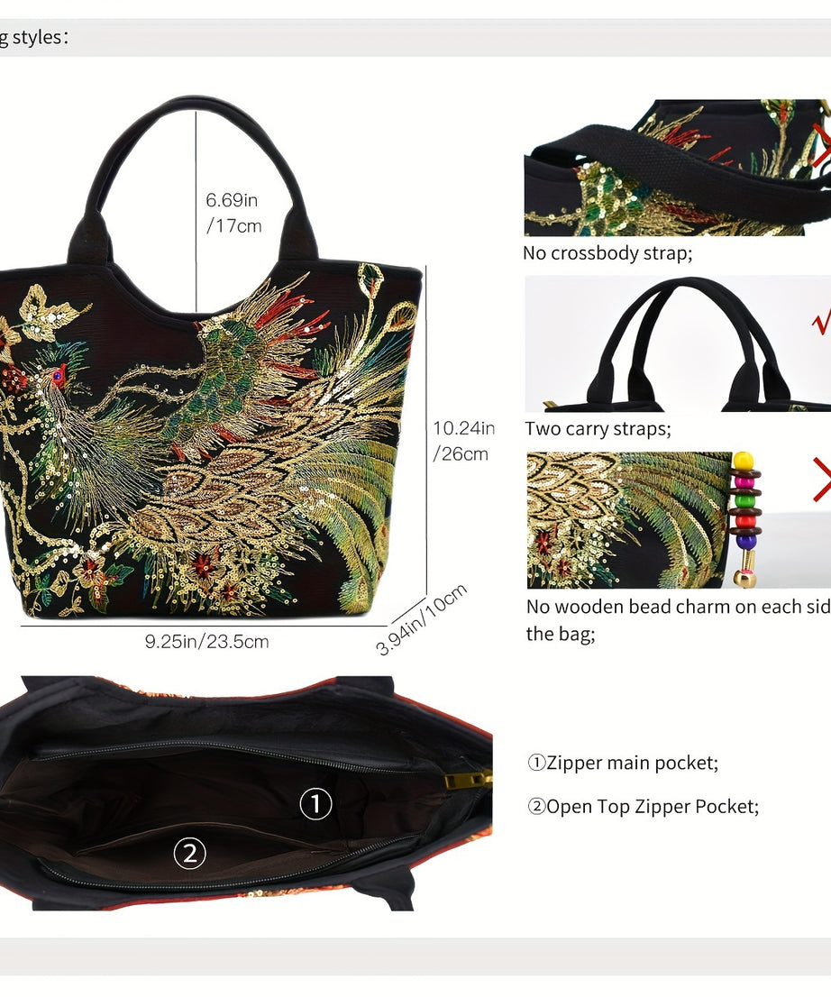 [Fashion Satchel] Retro Style Wo 'S Embroidered Satchel Bag | Fashion Double Handle Purse with Removable Strap