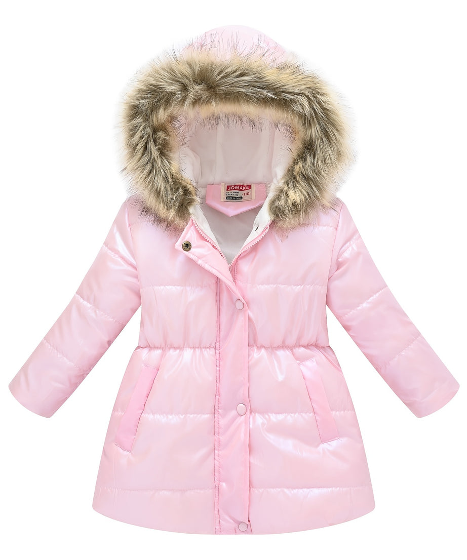 Children's Winter New Style Thickened Glossy Hooded Jacket for Boys and Girls, Mid-Length