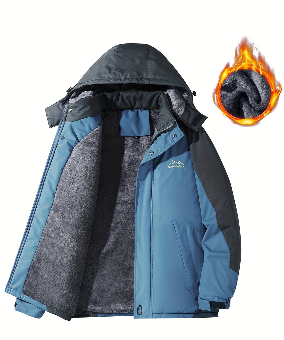 [Thick Hooded Jacket] Windproof Thick Color Block Hooded Jacket | Men's Casual Single-Layer Fleece Jacket for Fall Winter