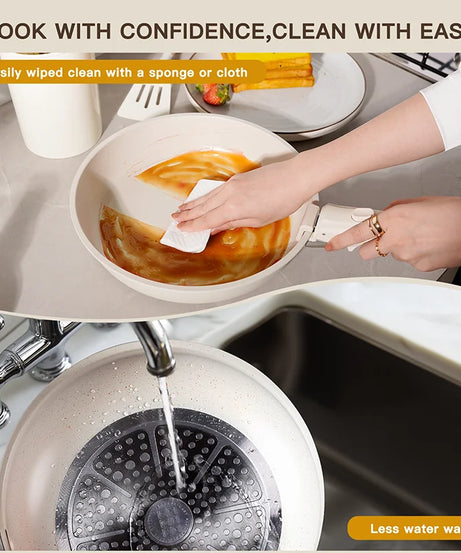 21 Piece Pots and Pans Set Non-Stick, Astercook Ceramic Cookware Set with Sensor Handles, Milky white