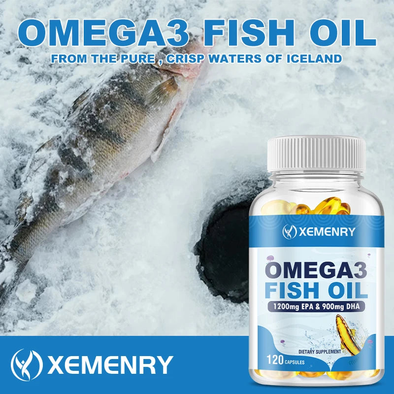 Omega 3 Fish Oil Supplement - DHA, EPA - Joint, Eye, Skin Health, Immune Support - 120 Capsules