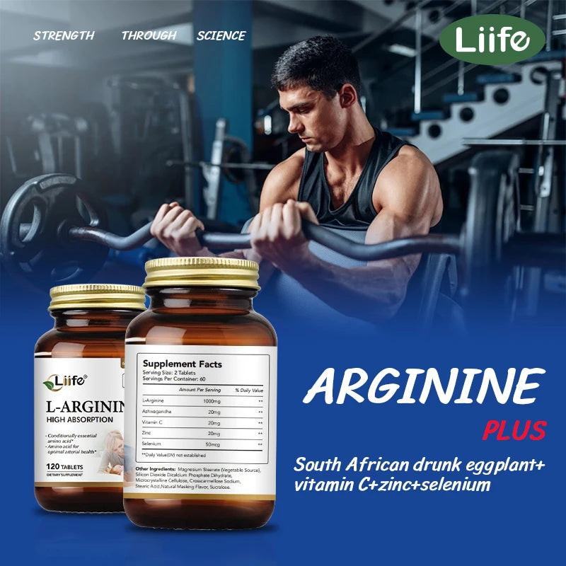 Liife L-Arginine Supplements,1000 Mg 120 Tablets,Nitric Oxide,Amino Acid,Arterial Health,Boosts Energy and Endurance,Made in USA