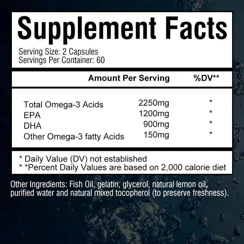Omega 3 Fish Oil Supplement - DHA, EPA - Joint, Eye, Skin Health, Immune Support - 120 Capsules