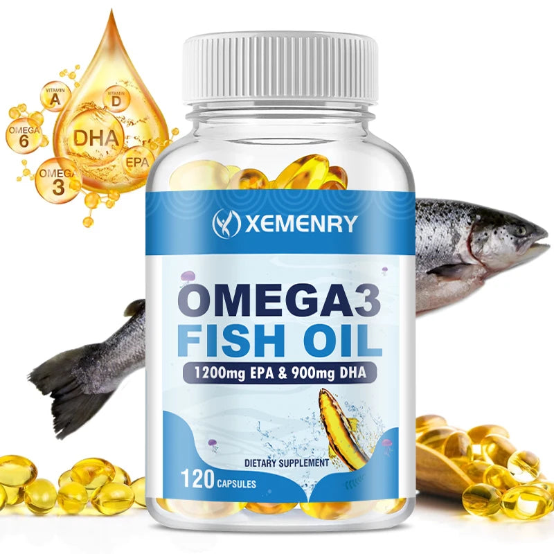Omega 3 Fish Oil Supplement - DHA, EPA - Joint, Eye, Skin Health, Immune Support - 120 Capsules