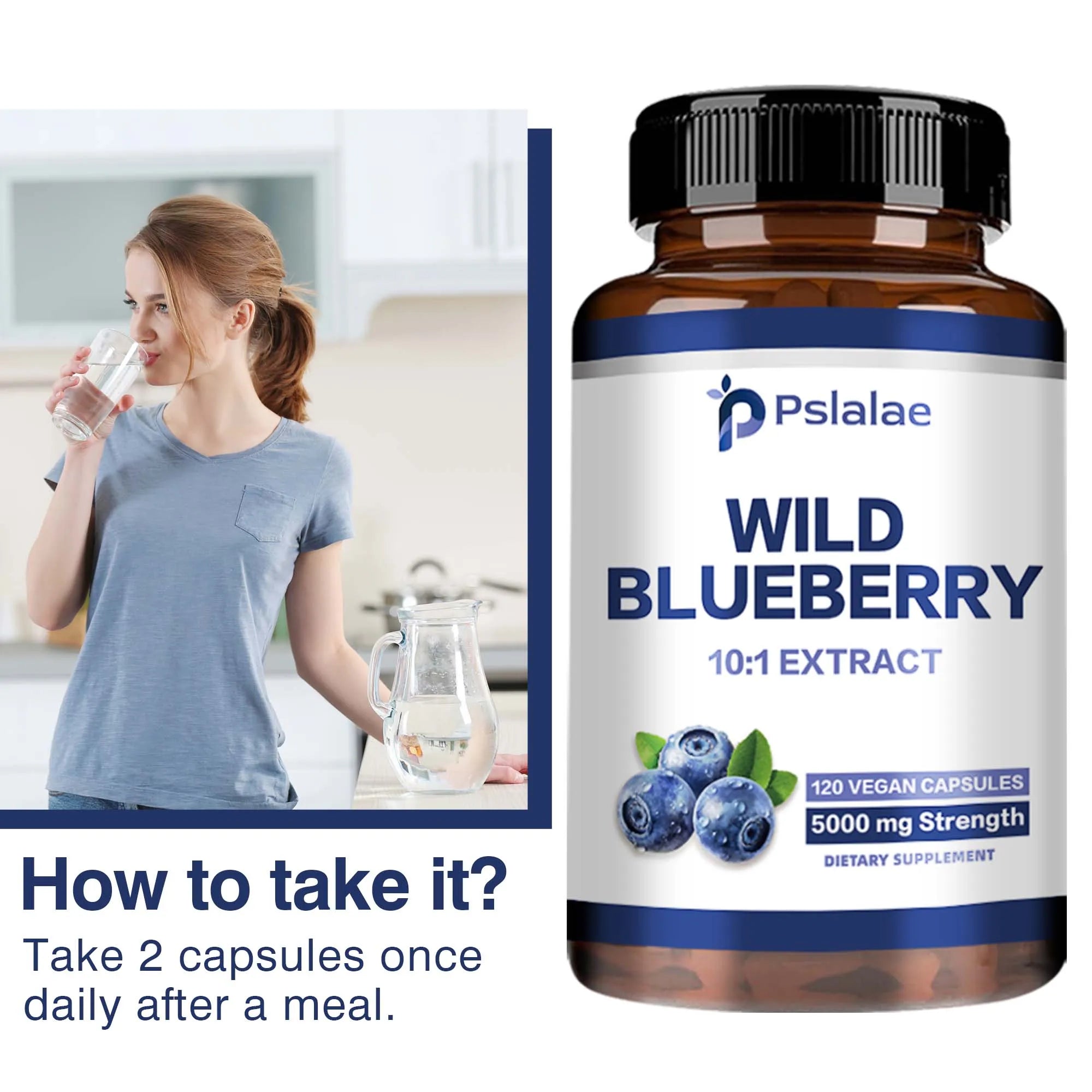 Natural Wild Blueberries - Improve Immunity, Vision Support, Antioxidant Support, Healthy Aging - 120 Capsules