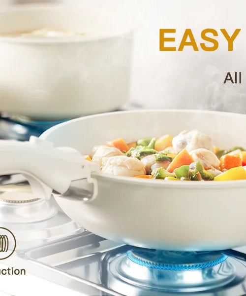 21 Piece Pots and Pans Set Non-Stick, Astercook Ceramic Cookware Set with Sensor Handles, Milky white