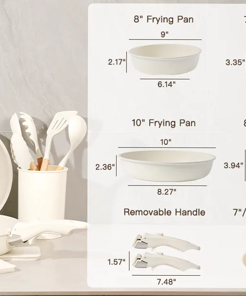 21 Piece Pots and Pans Set Non-Stick, Astercook Ceramic Cookware Set with Sensor Handles, Milky white