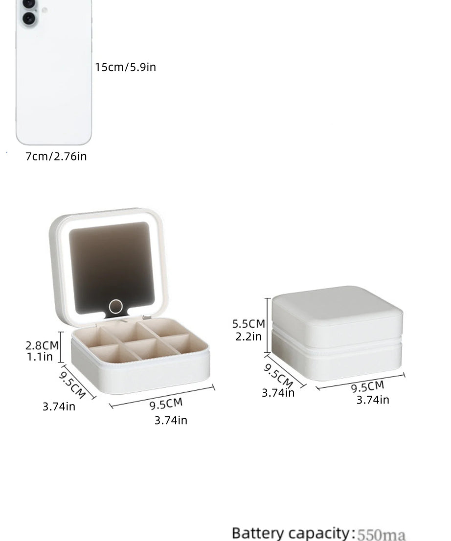 1 Stylish Women's Makeup Bag and Jewelry Box with Detachable Led Lights, Mini Cute Girly Jewelry Box, Suitable for Storing and Organizing Necklaces, Earrings, Rings, Wedding Favors, and a Great Gift for Valentine's Day to Giv