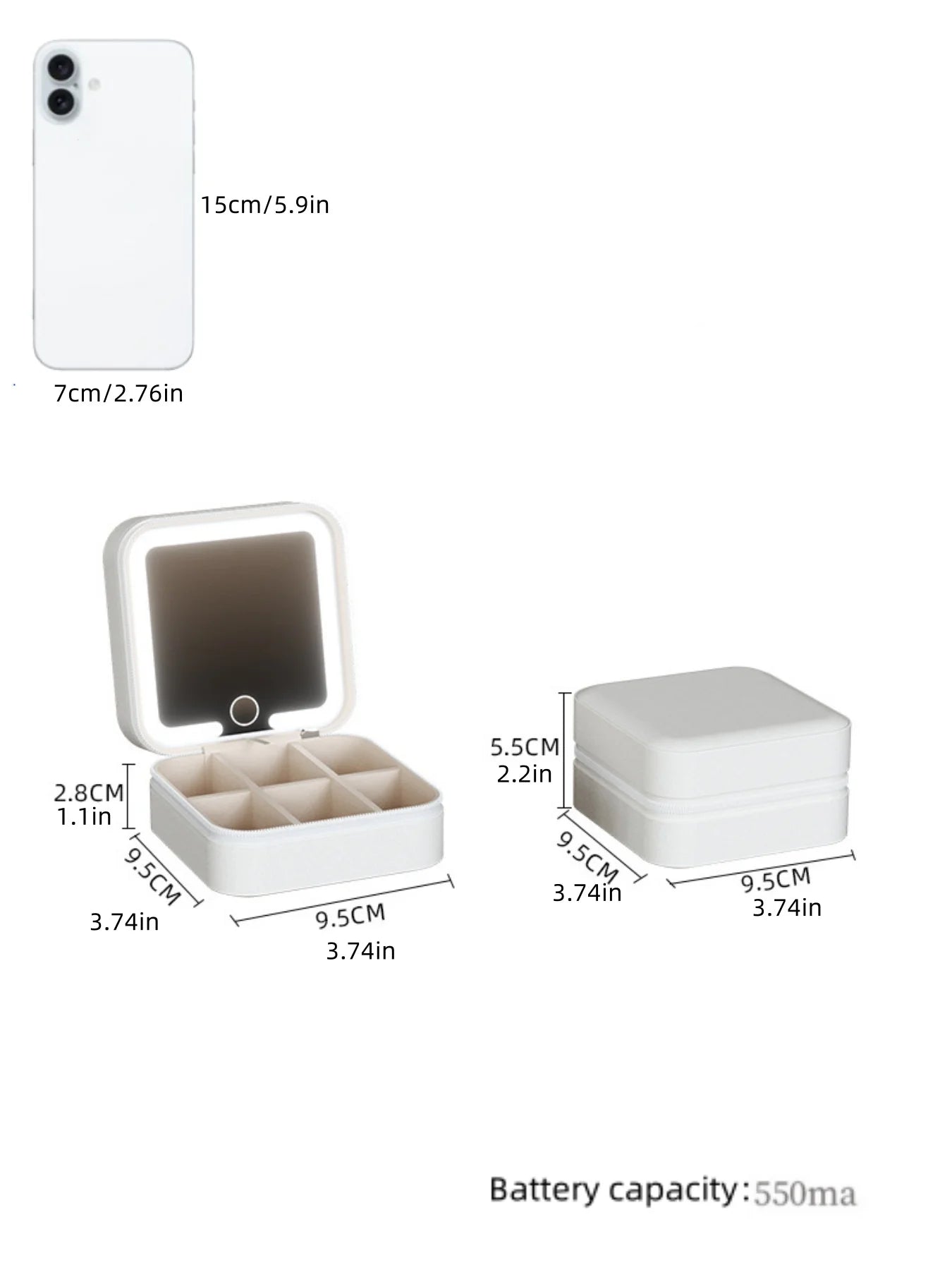 1 Stylish Women's Makeup Bag and Jewelry Box with Detachable Led Lights, Mini Cute Girly Jewelry Box, Suitable for Storing and Organizing Necklaces, Earrings, Rings, Wedding Favors, and a Great Gift for Valentine's Day to Giv