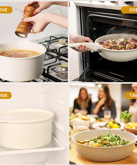 21 Piece Pots and Pans Set Non-Stick, Astercook Ceramic Cookware Set with Sensor Handles, Milky white