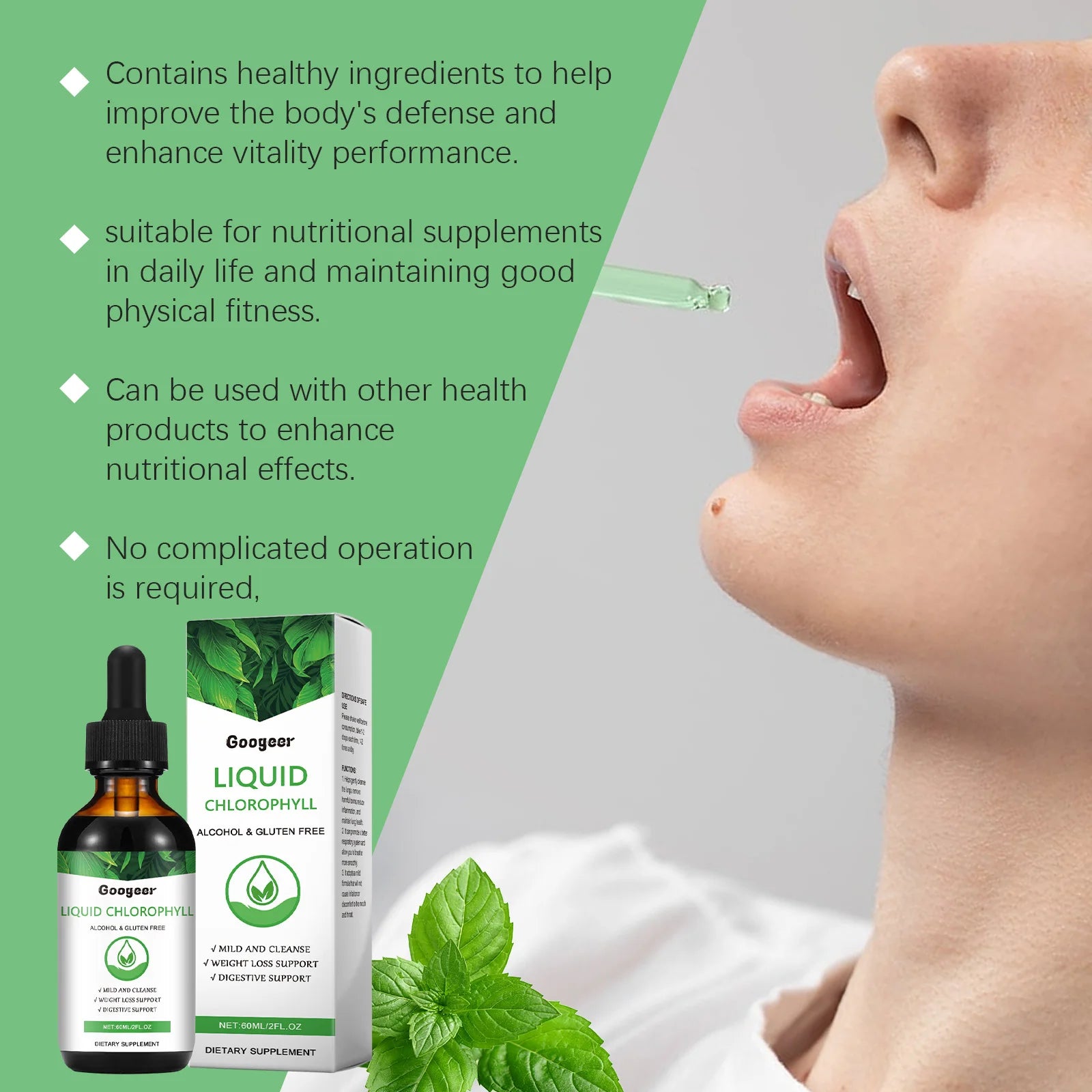 60ml Googeer Chlorophyll Supplements Eye Protection Promote Growth Development Improve Intestinal Health Body Treatment Fluid