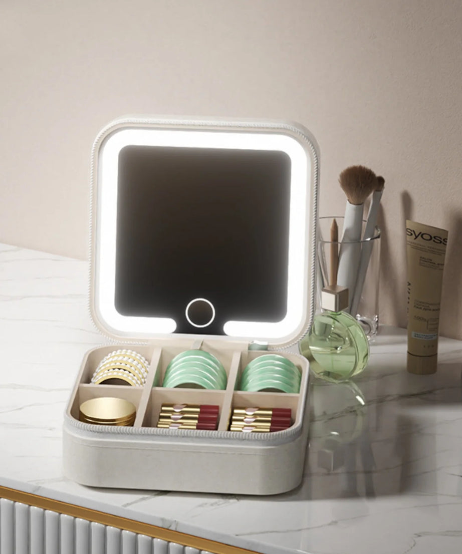 1 Stylish Women's Makeup Bag and Jewelry Box with Detachable Led Lights, Mini Cute Girly Jewelry Box, Suitable for Storing and Organizing Necklaces, Earrings, Rings, Wedding Favors, and a Great Gift for Valentine's Day to Giv