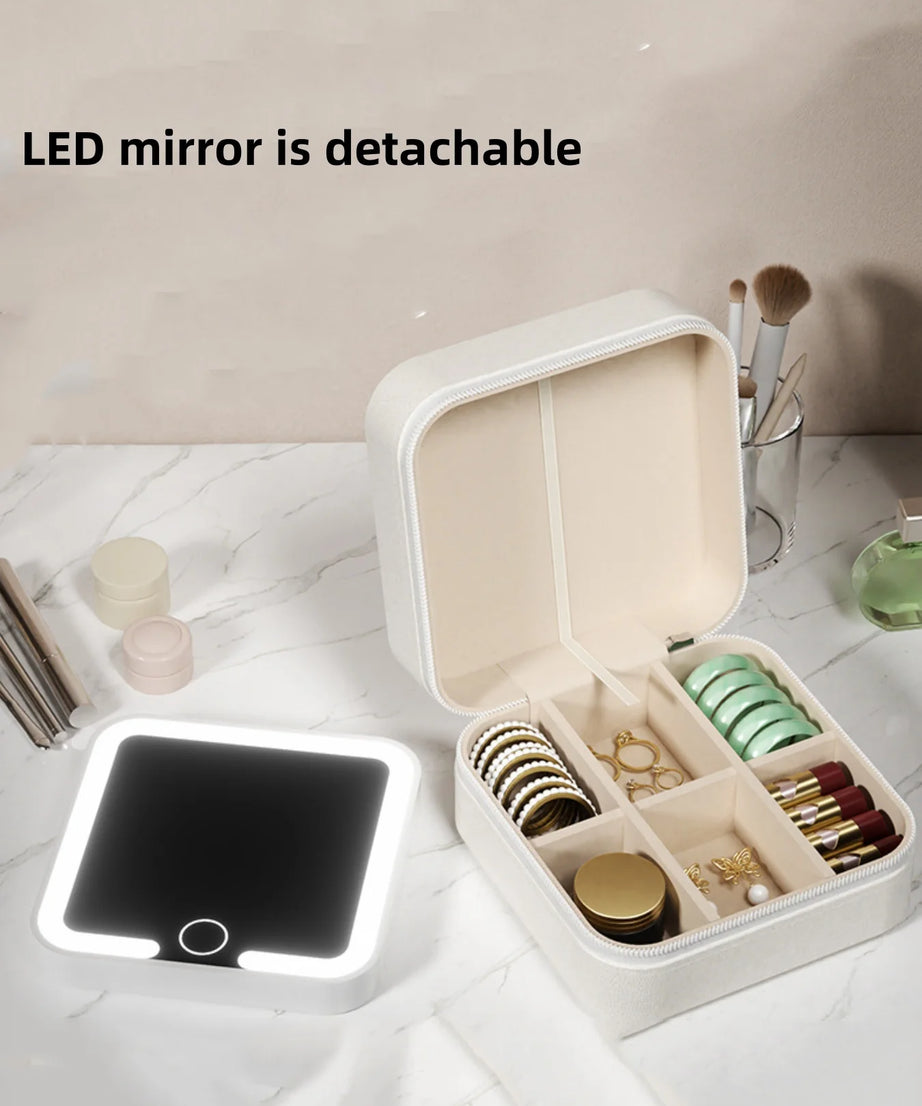 1 Stylish Women's Makeup Bag and Jewelry Box with Detachable Led Lights, Mini Cute Girly Jewelry Box, Suitable for Storing and Organizing Necklaces, Earrings, Rings, Wedding Favors, and a Great Gift for Valentine's Day to Giv