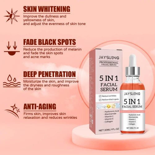 Jaysuing 5 in 1 Face Serum  Moisturizes Skin Firming Lightening Acne Spots Beautiful Skin Serum