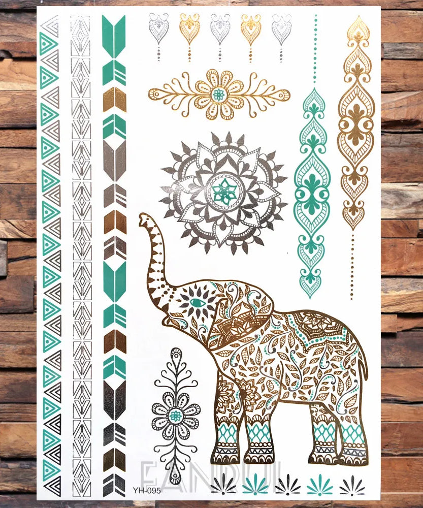 Sexy Sun Moon Star Temporary Tattoo Women Party Body Arm Art Fake Flash Tatoos Gold Metallic Tattoo Stickers Girl Bracelet Wrist