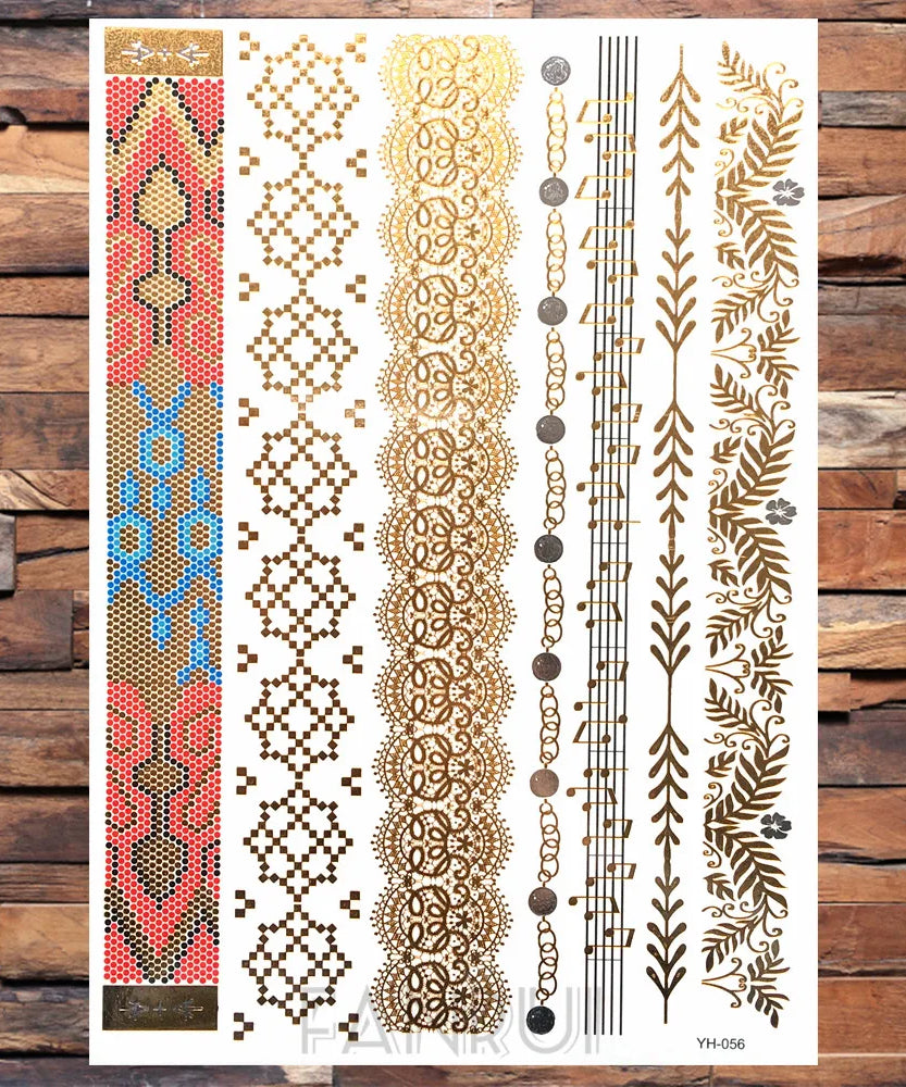 Sexy Sun Moon Star Temporary Tattoo Women Party Body Arm Art Fake Flash Tatoos Gold Metallic Tattoo Stickers Girl Bracelet Wrist