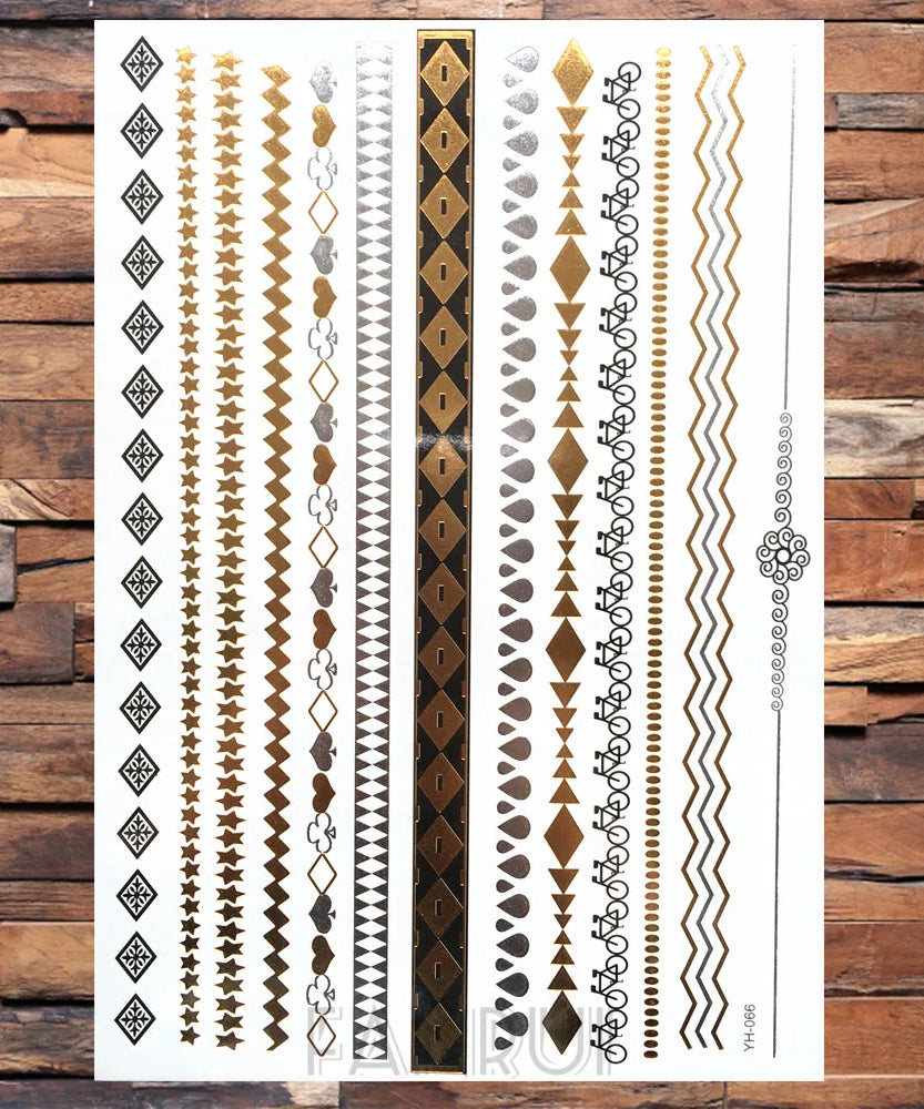 Sexy Sun Moon Star Temporary Tattoo Women Party Body Arm Art Fake Flash Tatoos Gold Metallic Tattoo Stickers Girl Bracelet Wrist