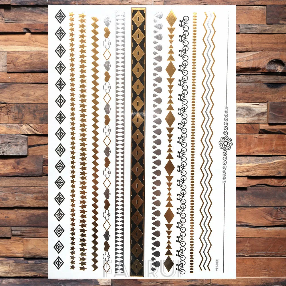 Sexy Sun Moon Star Temporary Tattoo Women Party Body Arm Art Fake Flash Tatoos Gold Metallic Tattoo Stickers Girl Bracelet Wrist