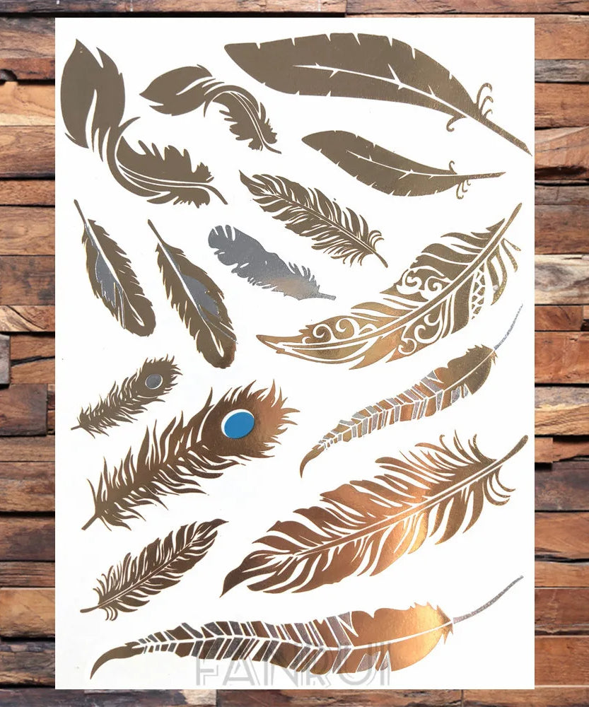 Sexy Sun Moon Star Temporary Tattoo Women Party Body Arm Art Fake Flash Tatoos Gold Metallic Tattoo Stickers Girl Bracelet Wrist