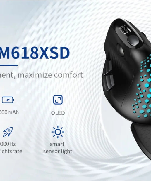 Delux Seeker M618XSD Ergonomic Vertical Mouse OLED Screen USB Wireless+BT 5.0  Rechargeable 1000hz Berichtsrate For PC Laptop