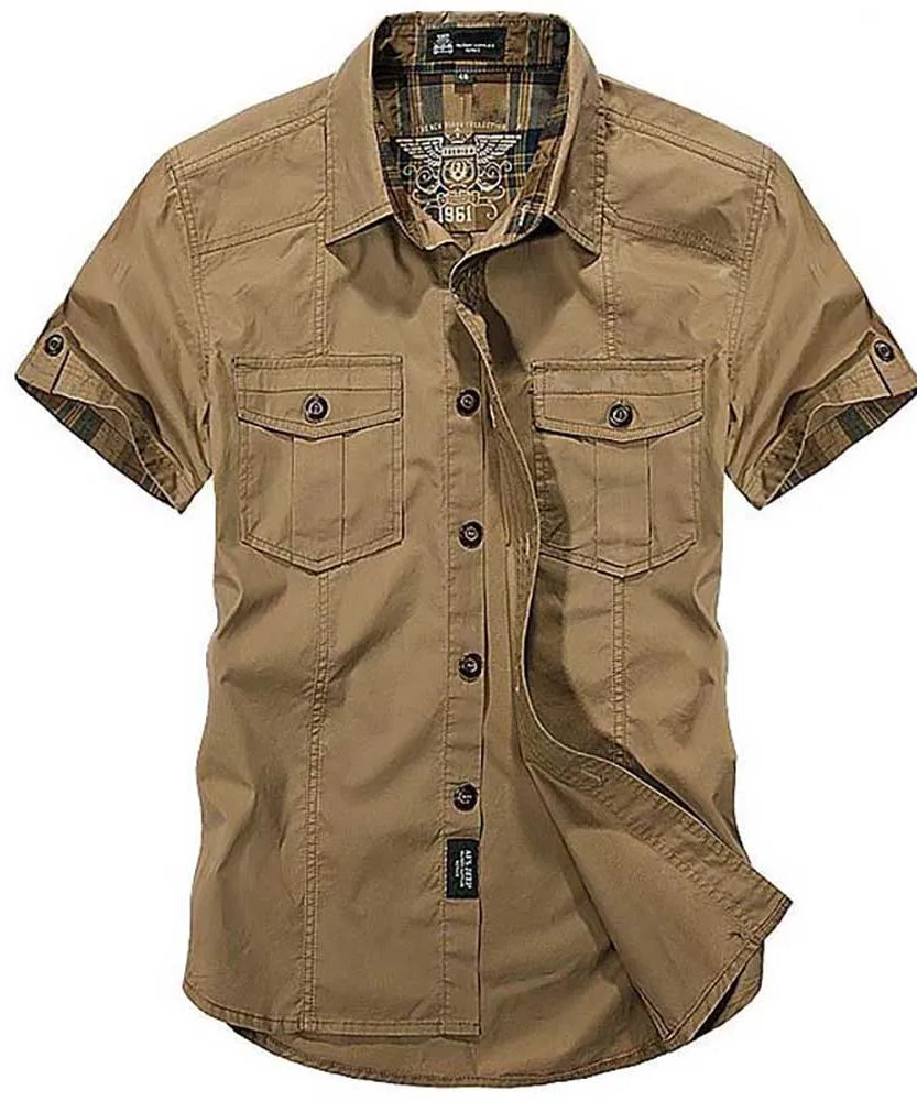 Fashion Cotton Casual Shirts Summer Men Plus Size Loose Baggy Shirts Short Sleeve Turn-down Collar Military Style Male Clothing