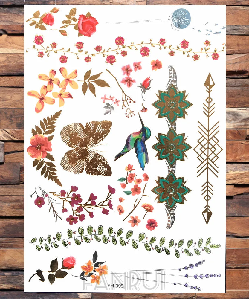 Sexy Sun Moon Star Temporary Tattoo Women Party Body Arm Art Fake Flash Tatoos Gold Metallic Tattoo Stickers Girl Bracelet Wrist