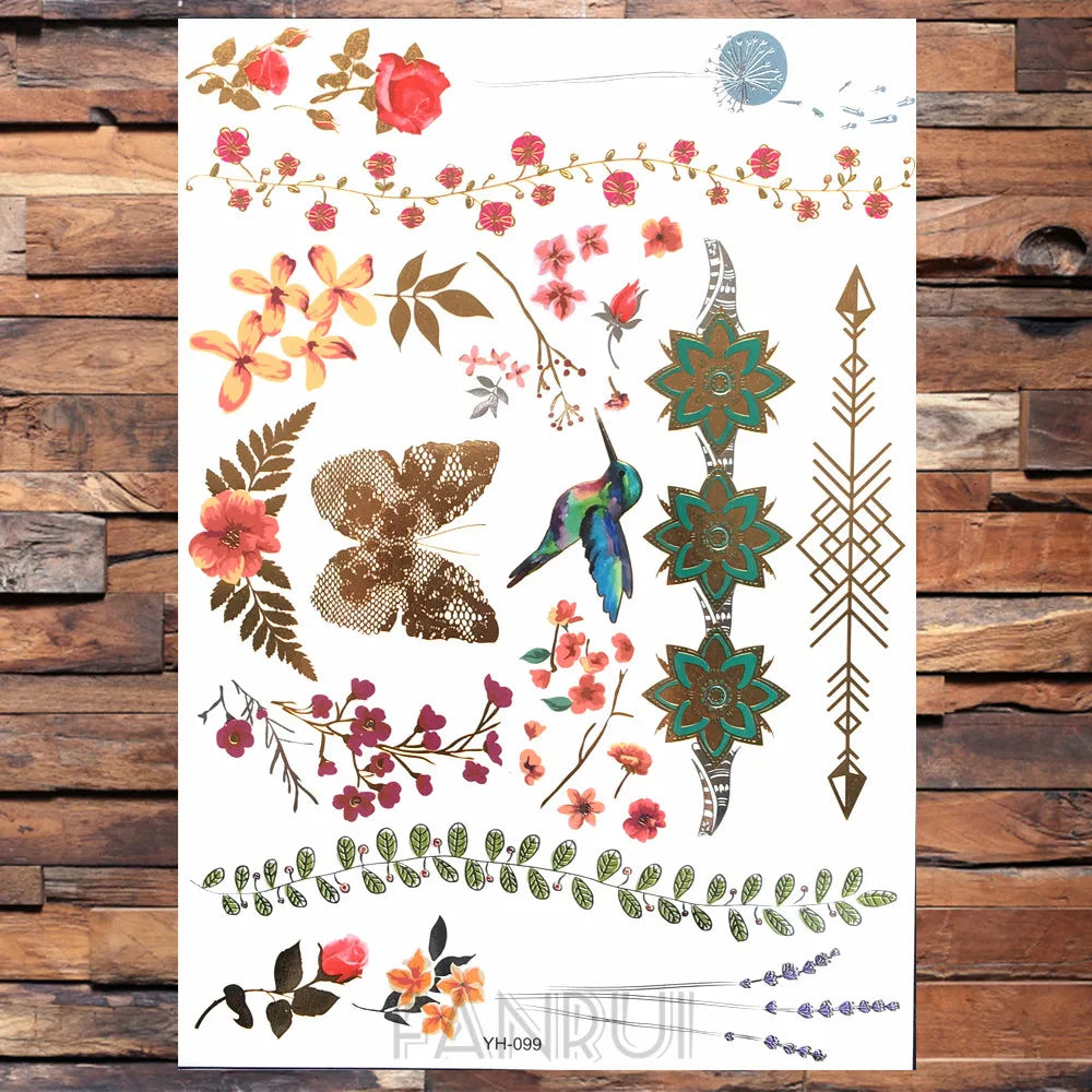 Sexy Sun Moon Star Temporary Tattoo Women Party Body Arm Art Fake Flash Tatoos Gold Metallic Tattoo Stickers Girl Bracelet Wrist