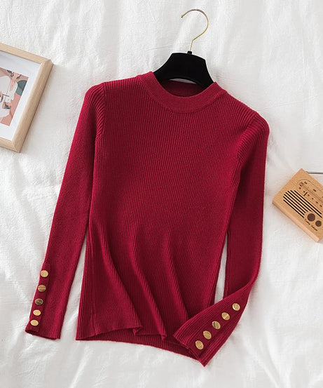 2025 women thick sweater pullovers khaki casual autumn winter button o-neck chic sweater female slim knit top soft jumper tops