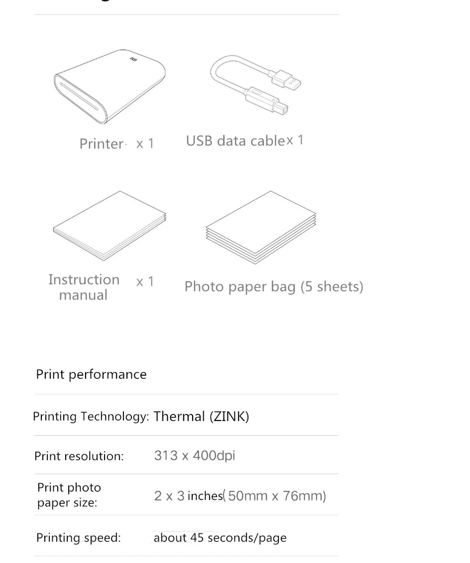 Xiaomi AR Printer 300dpi Portable Photo Mini Pocket With DIY Share 500mAh Picture Printer Pocket Printer Work With Mihome APP