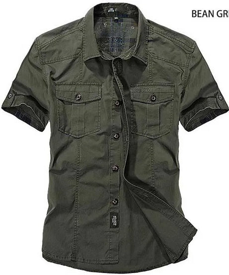 Fashion Cotton Casual Shirts Summer Men Plus Size Loose Baggy Shirts Short Sleeve Turn-down Collar Military Style Male Clothing