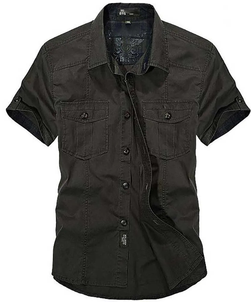 Fashion Cotton Casual Shirts Summer Men Plus Size Loose Baggy Shirts Short Sleeve Turn-down Collar Military Style Male Clothing
