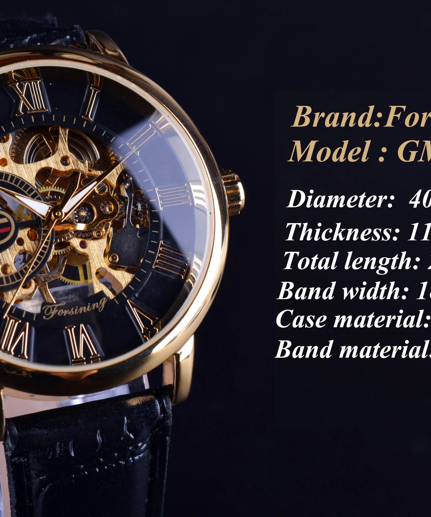 Forsining 3d Logo Design Hollow Engraving Black Golden Case Leather Skeleton Mechanical Watches Men Luxury Brand Heren Horloge