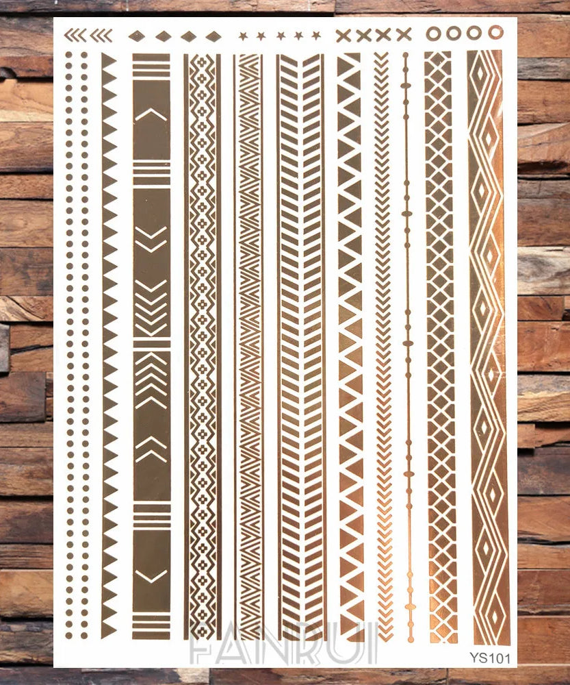 Sexy Sun Moon Star Temporary Tattoo Women Party Body Arm Art Fake Flash Tatoos Gold Metallic Tattoo Stickers Girl Bracelet Wrist