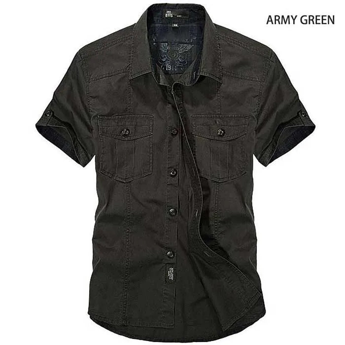 Fashion Cotton Casual Shirts Summer Men Plus Size Loose Baggy Shirts Short Sleeve Turn-down Collar Military Style Male Clothing