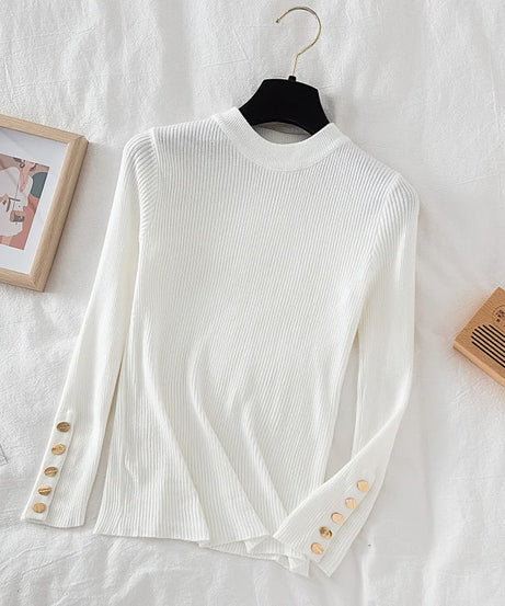 2025 women thick sweater pullovers khaki casual autumn winter button o-neck chic sweater female slim knit top soft jumper tops