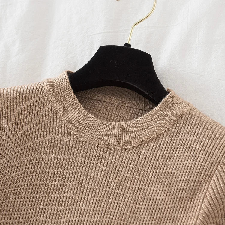 2025 women thick sweater pullovers khaki casual autumn winter button o-neck chic sweater female slim knit top soft jumper tops
