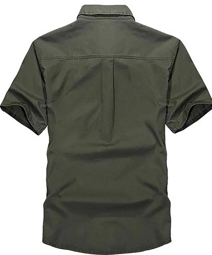 Fashion Cotton Casual Shirts Summer Men Plus Size Loose Baggy Shirts Short Sleeve Turn-down Collar Military Style Male Clothing