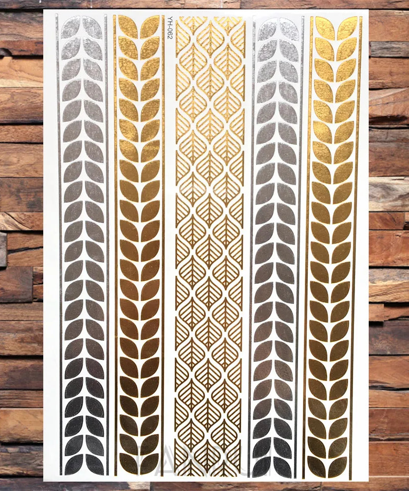 Sexy Sun Moon Star Temporary Tattoo Women Party Body Arm Art Fake Flash Tatoos Gold Metallic Tattoo Stickers Girl Bracelet Wrist